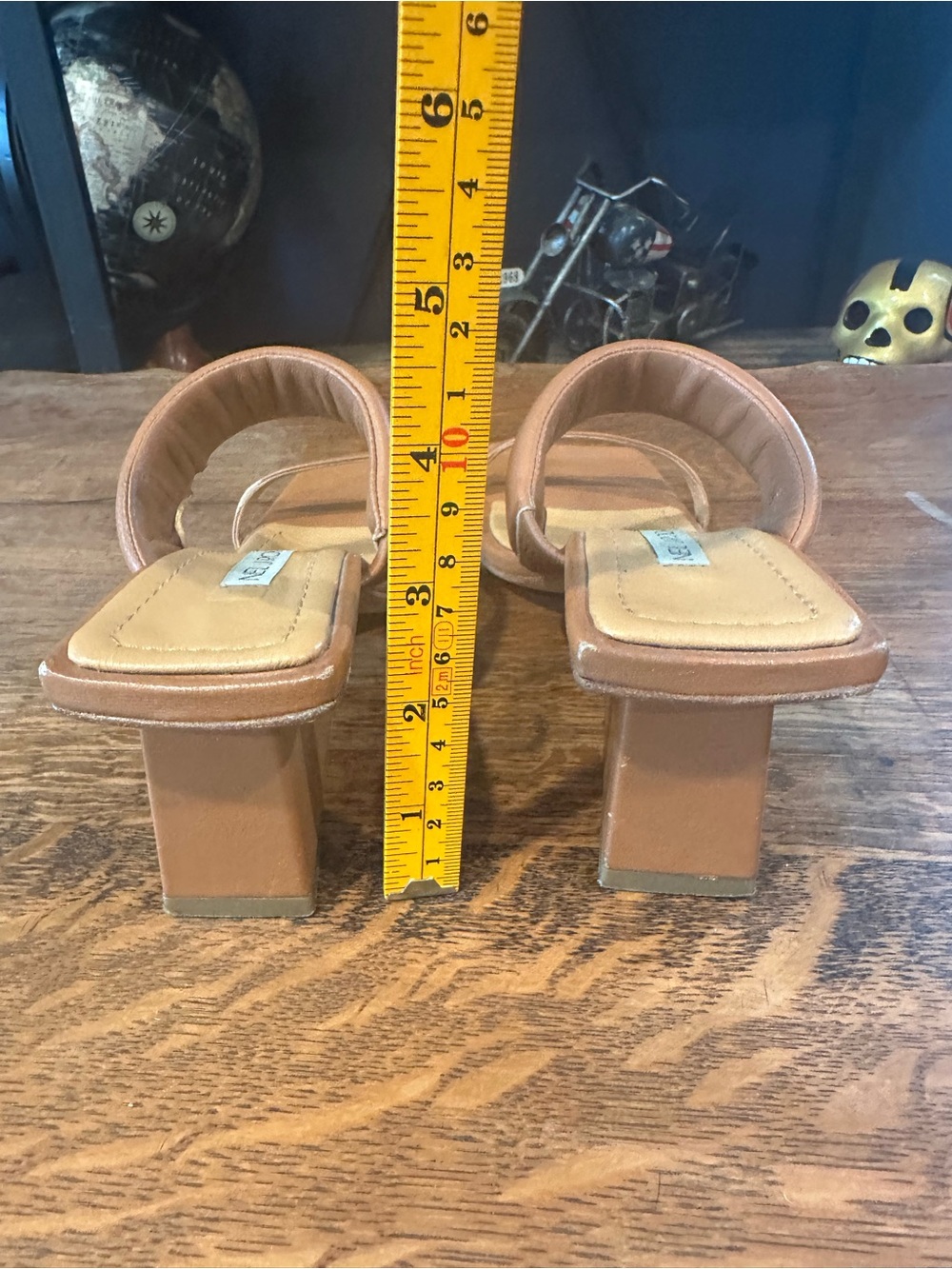 Neil J. Rodgers Minimalist Tan Square-Toe Slide Heels - Picture 6 of 7
